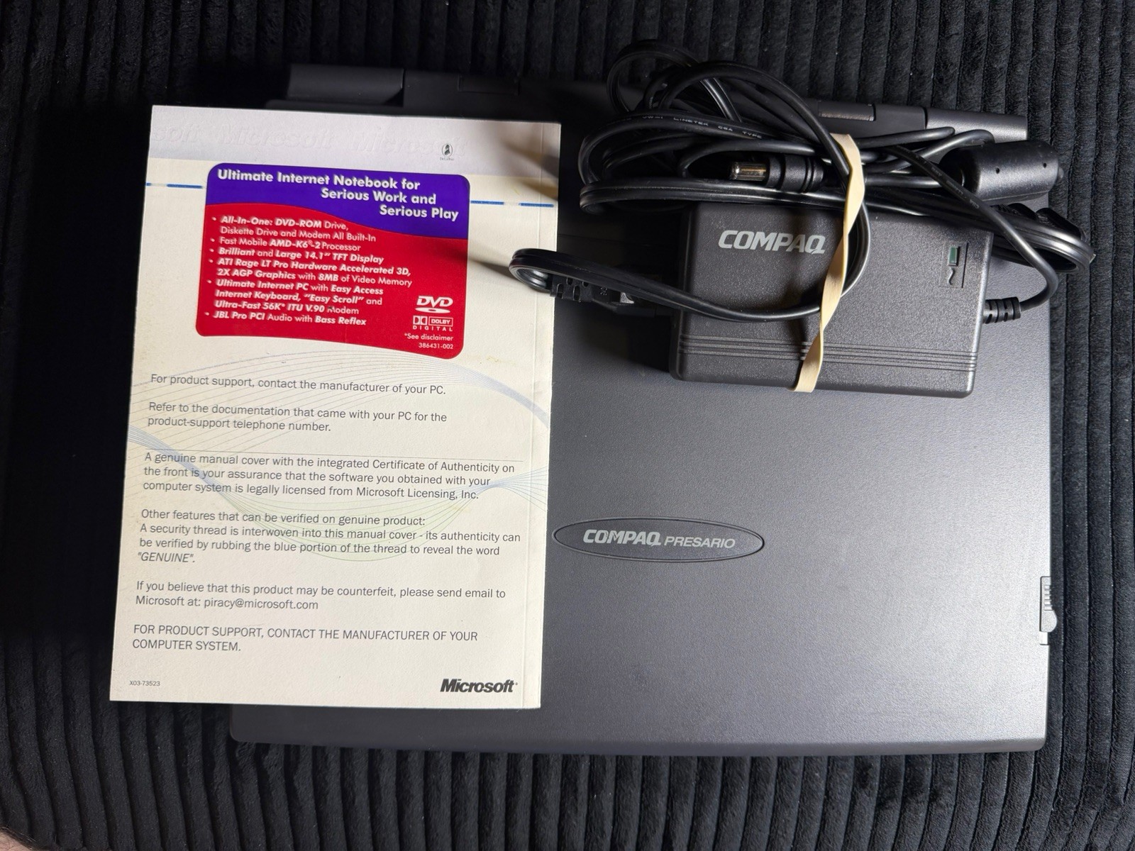Compaq Presario 1675 vintage retro laptop Win 98 era+OEM power adapter & manual 