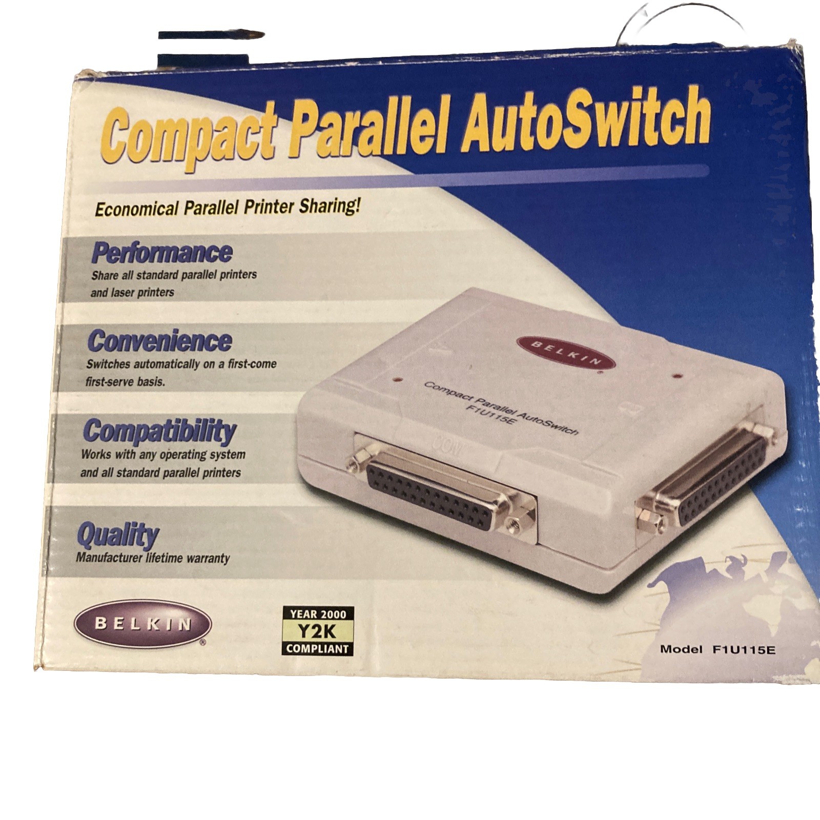 Belkin Compact Parallel AutoSwitch F1U115E 1 Printer 2 Computers 