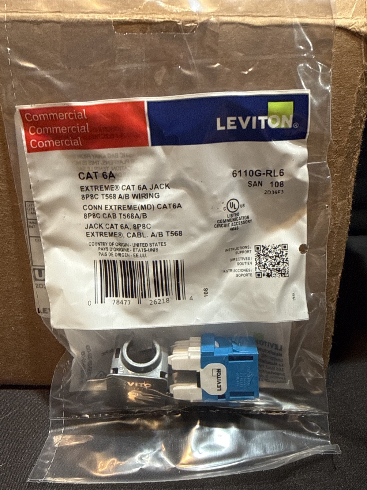 Leviton 6110G-RL6 eXtreme Cat6A QuickPort Jack Blue | Box of 50