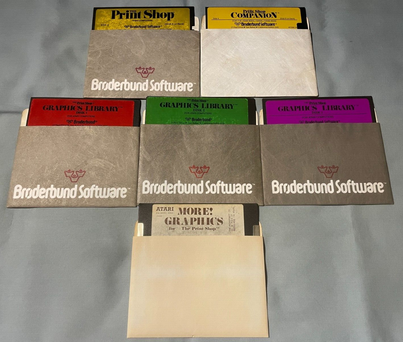 PRINT SHOP+Companion+Graphics Library 1/2/3+More Atari 400/800 Computer TESTED