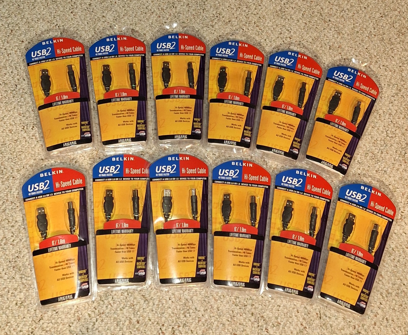 New BELKIN Cable USB 2 High-Speed 2.0 Cable 6ft USB A Plug to B Plug Lot Of 12 