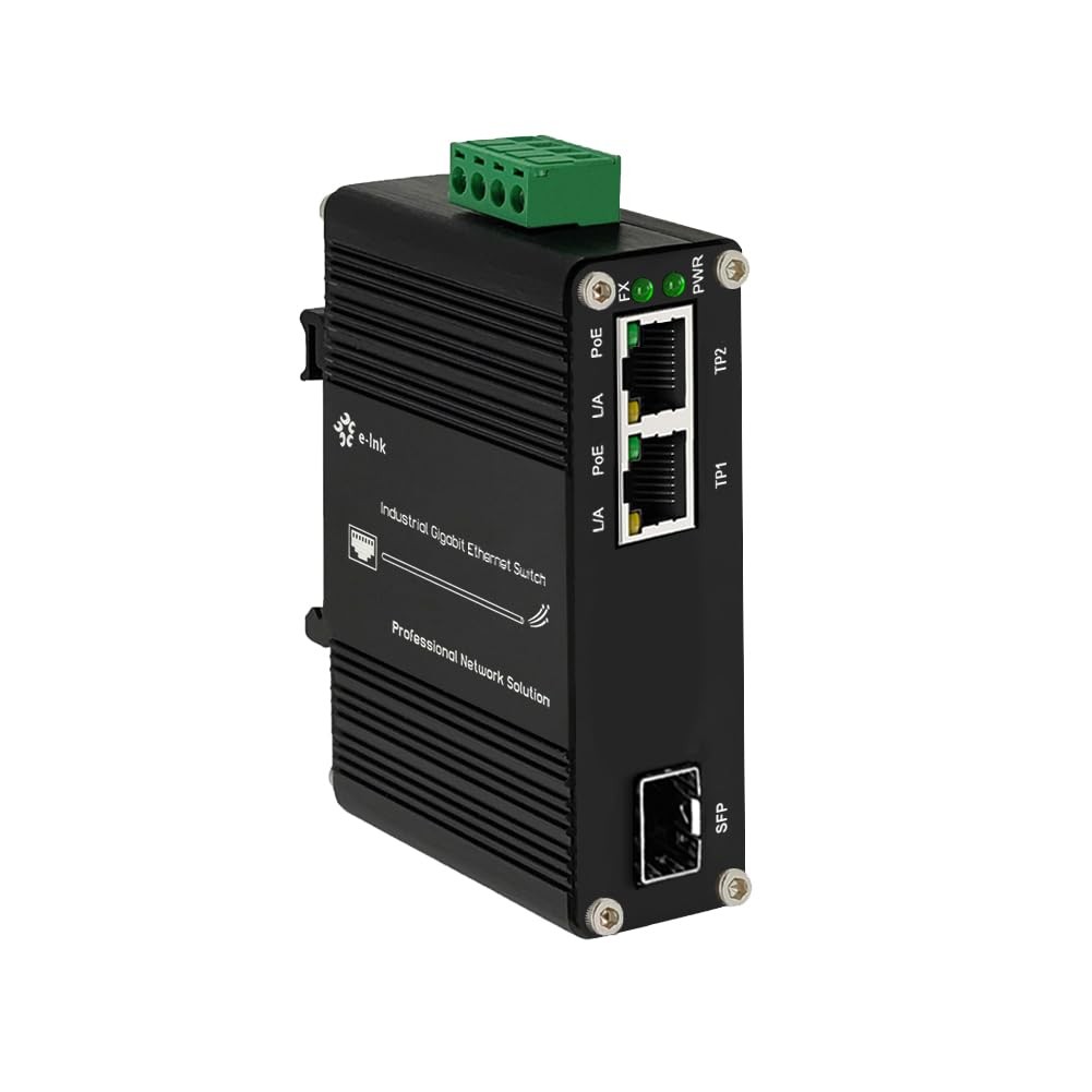 Mini Industrial 2 Ports Gigabit PoE Media Converter 12~48V DC Input Hardened ...