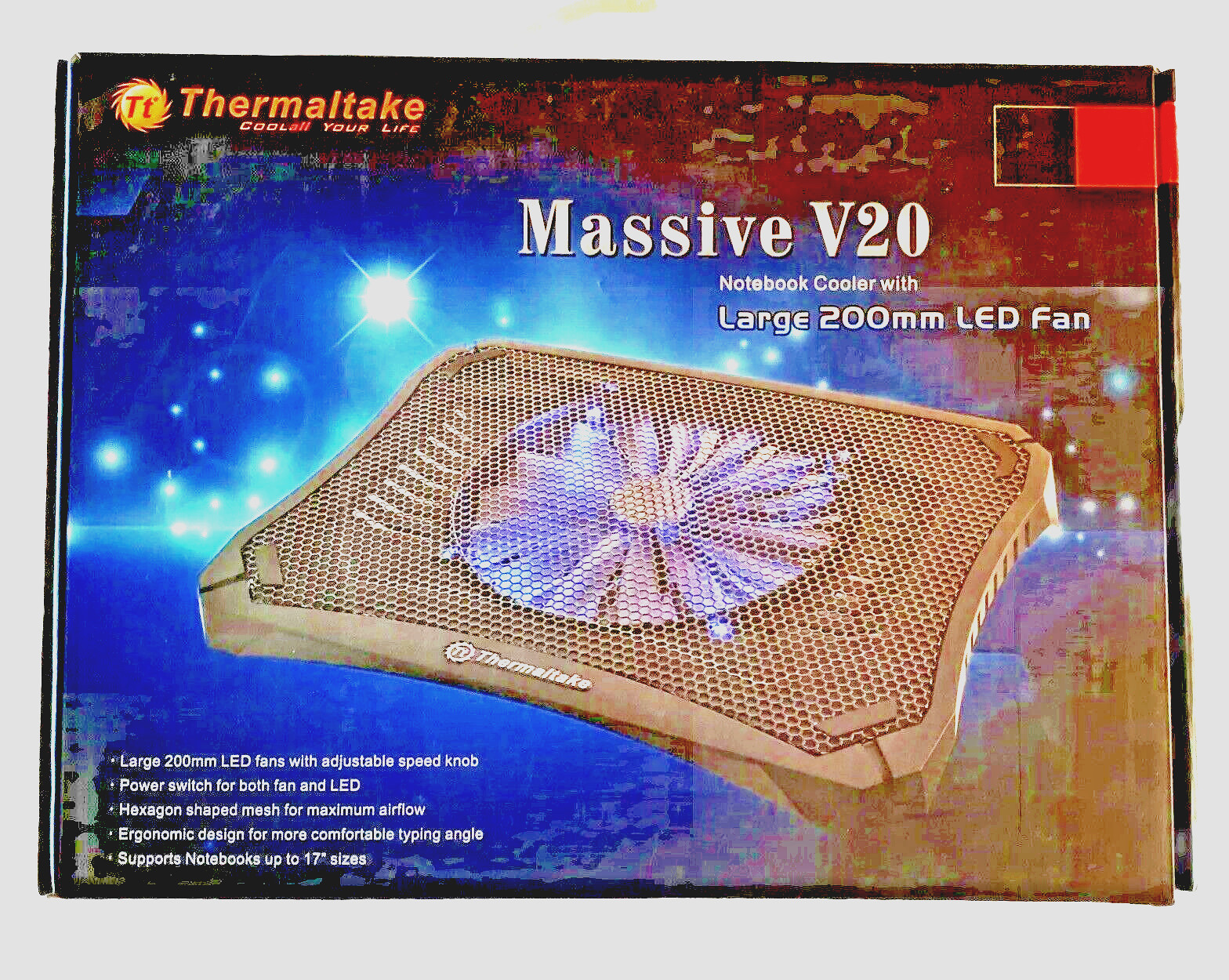 Notebook Cooler with Lg 200mm LED Fan Thermaltake -A Massive V20 Repair or Parts