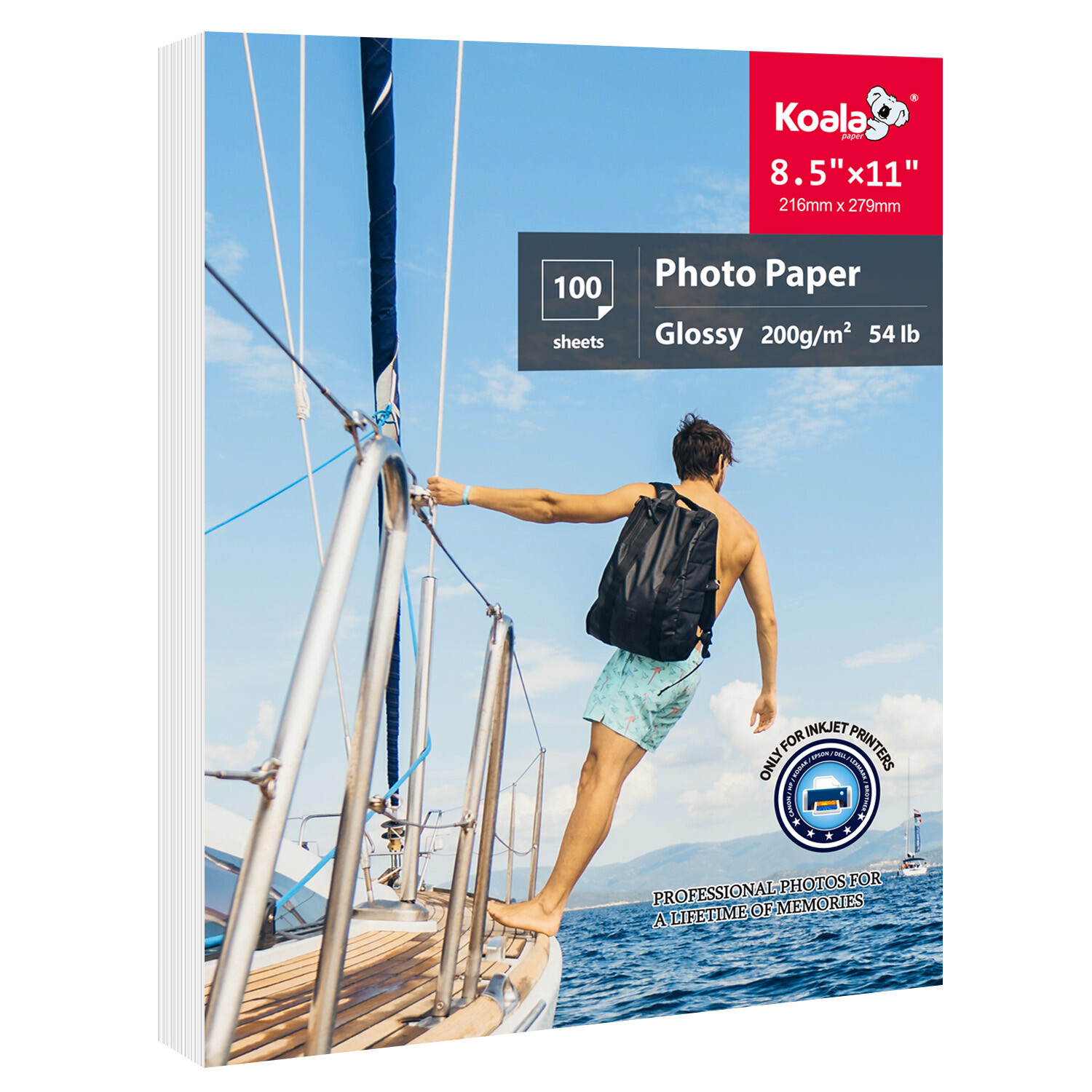 Koala 54lb Glossy Photo Paper 8.5x11 100 Sheets 200g for Inkjet Printer Epsn.