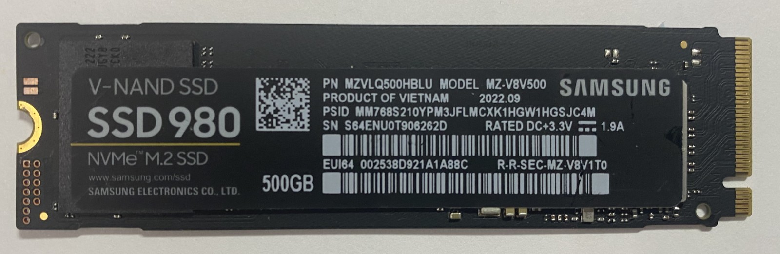 Samsung 980 500GB M.2 NVMe 2280 Internal Gaming SSD MZ-V8V500