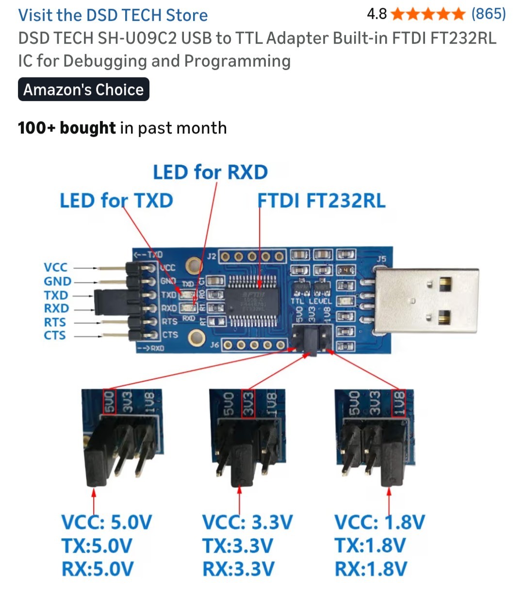SH-U09C USB to TTL Serial Adapter with FTDI FT232RL Chip Compatible