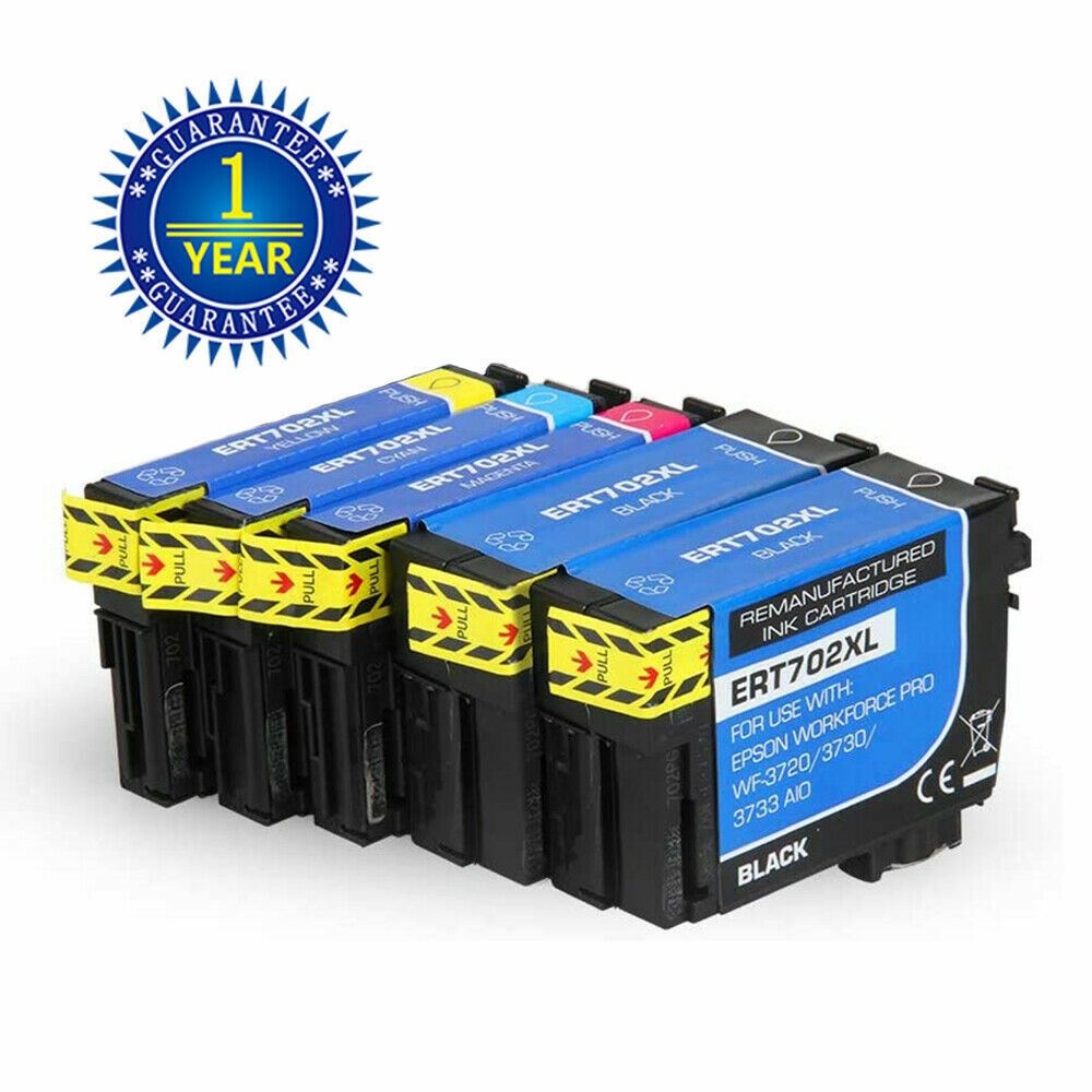 5PK 702XL T702XL Ink Cartridge for Epson Workforce Pro WF-3720 WF-3730 WF-3733