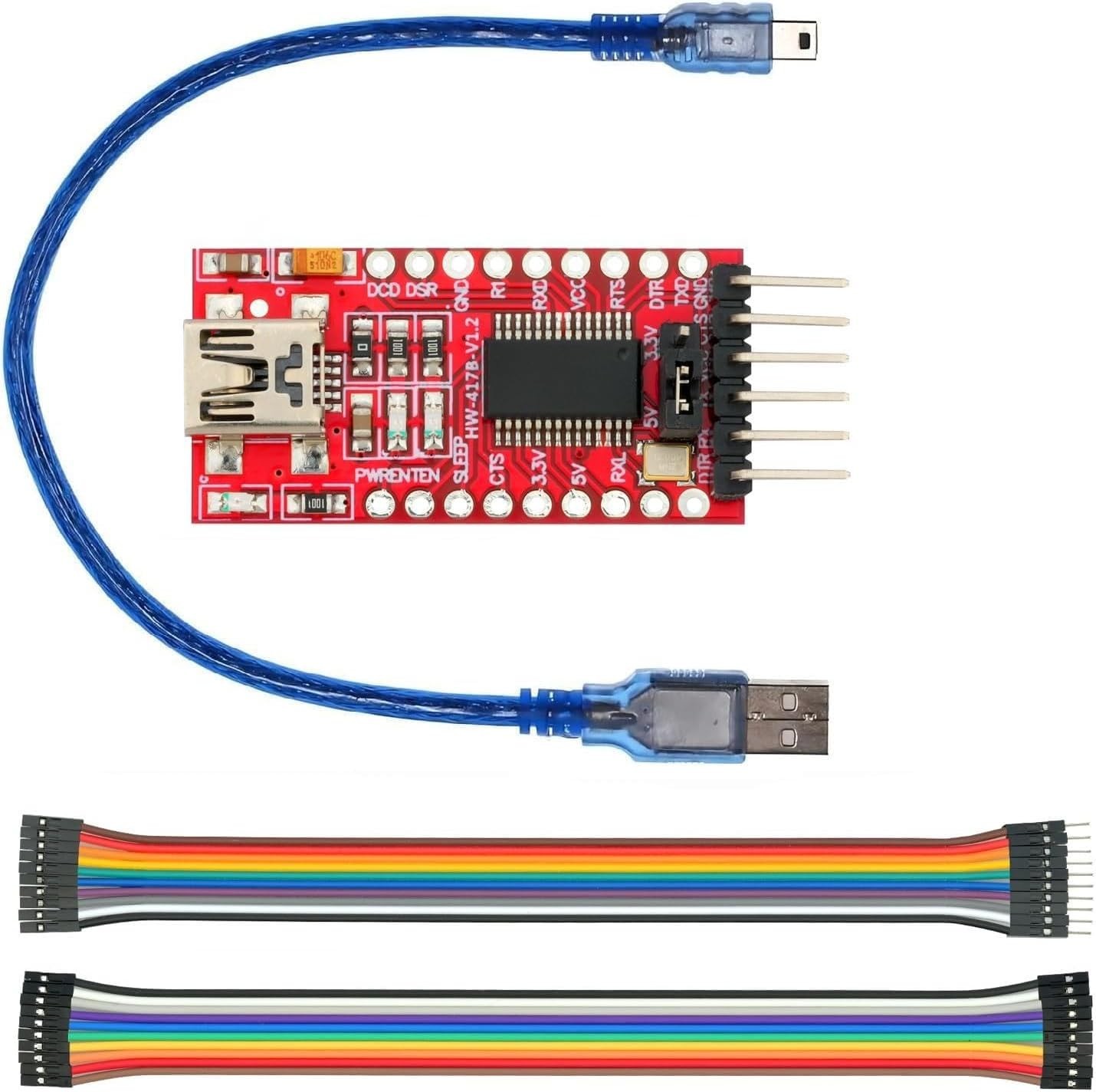 Wwzmdib Mini USB to TTL Serial Converter Adapter, 3.3V/5.5V, FTDI Breakout Board