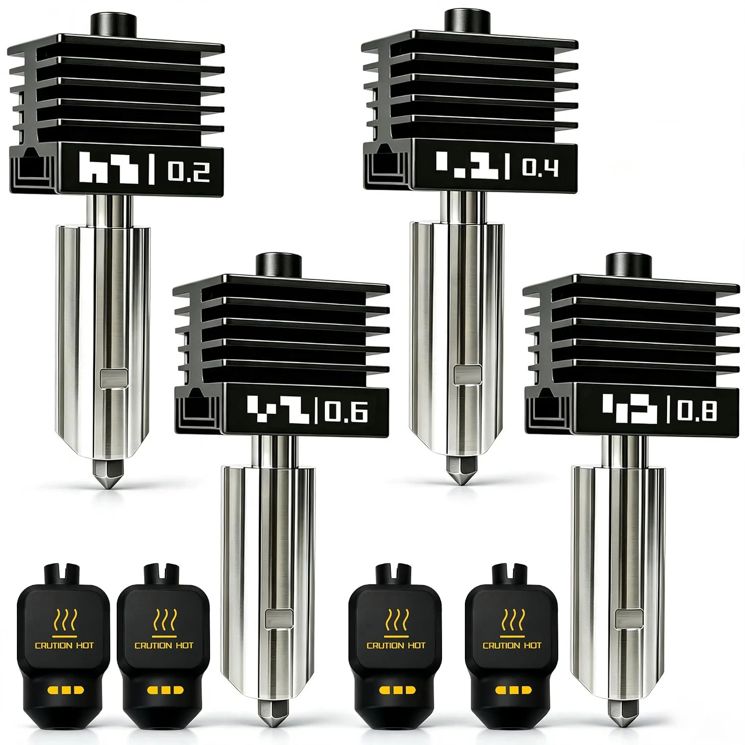 4‑Pack 0.2/0.4/0.6/0.8mm Hotend for Bambu Lab P2S/X2D/H2D/H2S/A1/A1 Mini