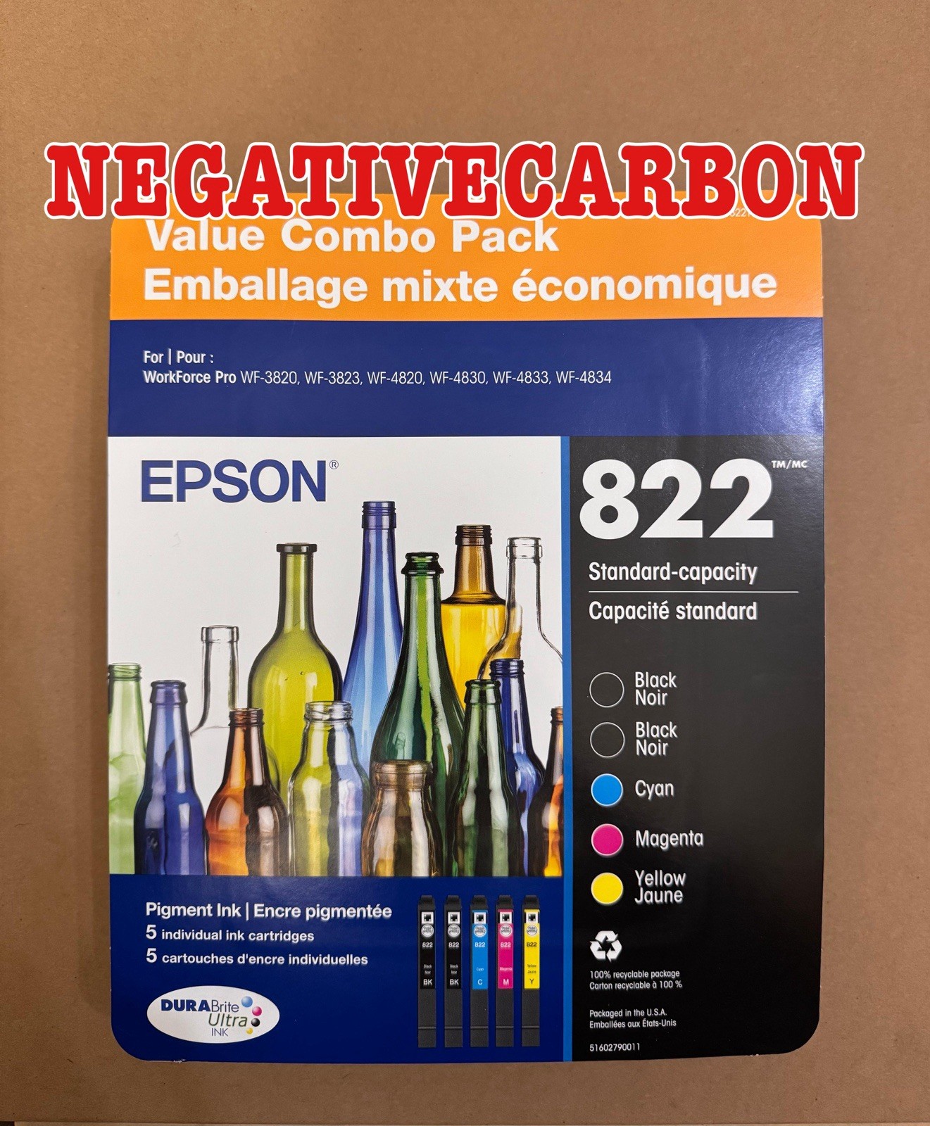 5 EPSON 822 INK CARTRIDGES 2 Black 3 color C/M/Y NEW SEALED 2026+