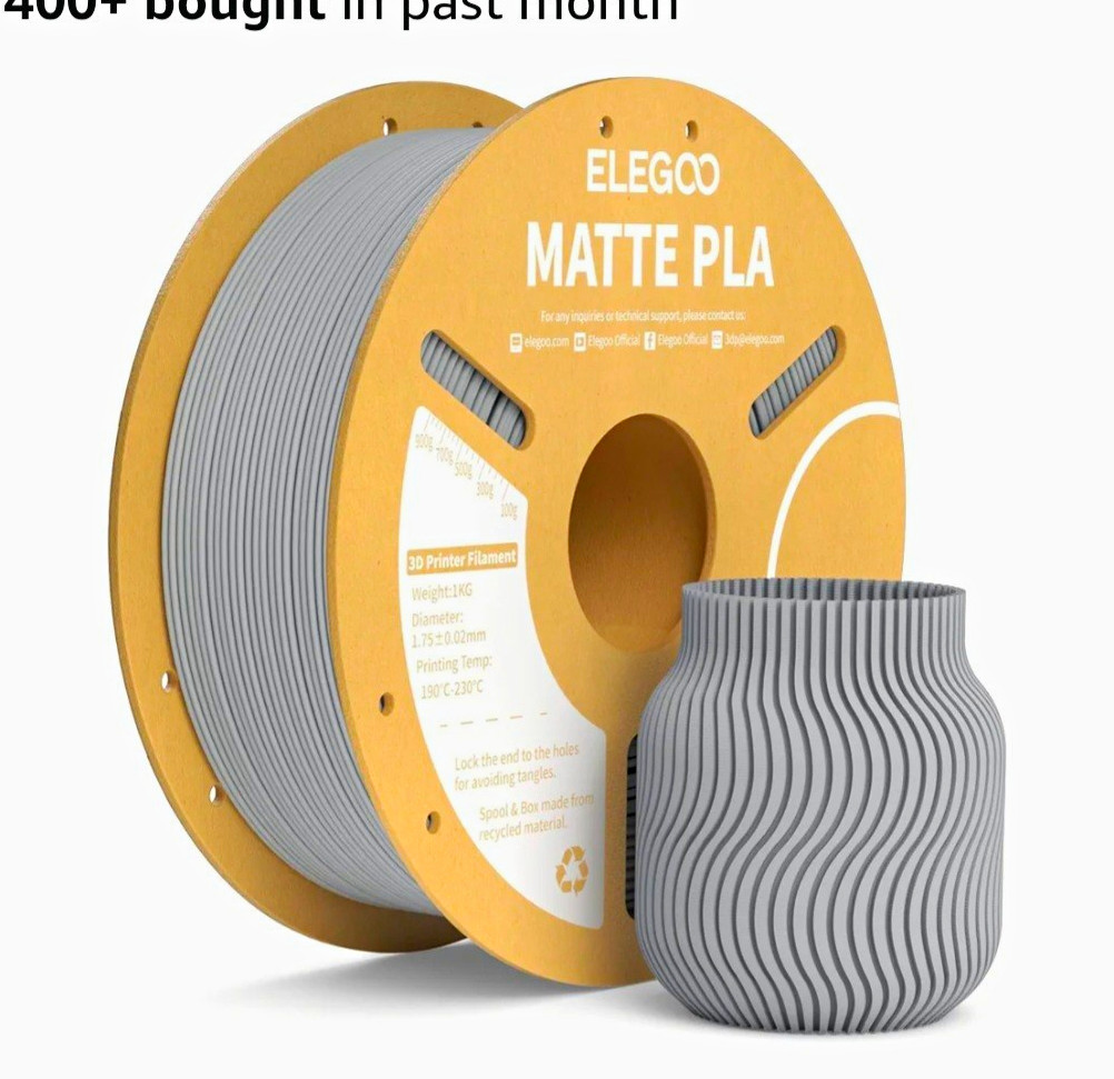 ELEGOO Matte PLA 1.75mm Gray 3D Printer Filament Spool for ELEGOO