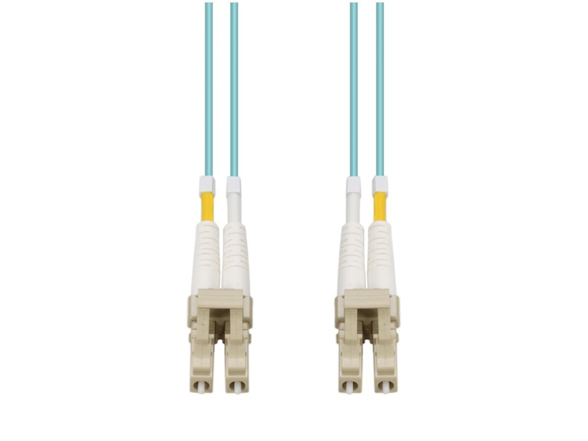 AddOn 10m LC to LC Aqua OM3 Duplex OFNR (Riser-Rated) Fiber Patch Cable