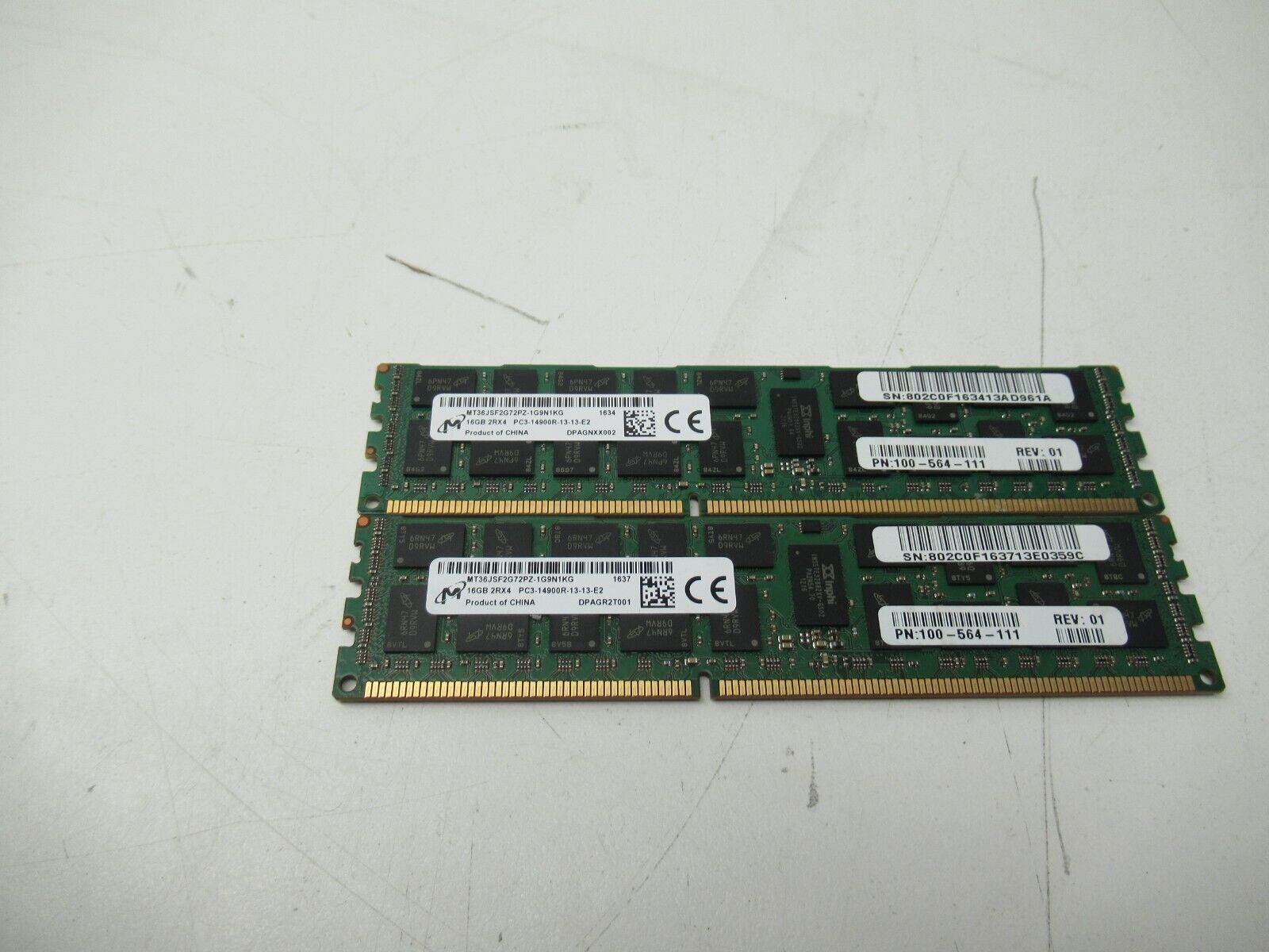 Lot of 2x16GB=32GB Micron MT36JSF2G72PZ-1G9N1KG 2RX4 PC3-14900R-13-13-E2 Memory