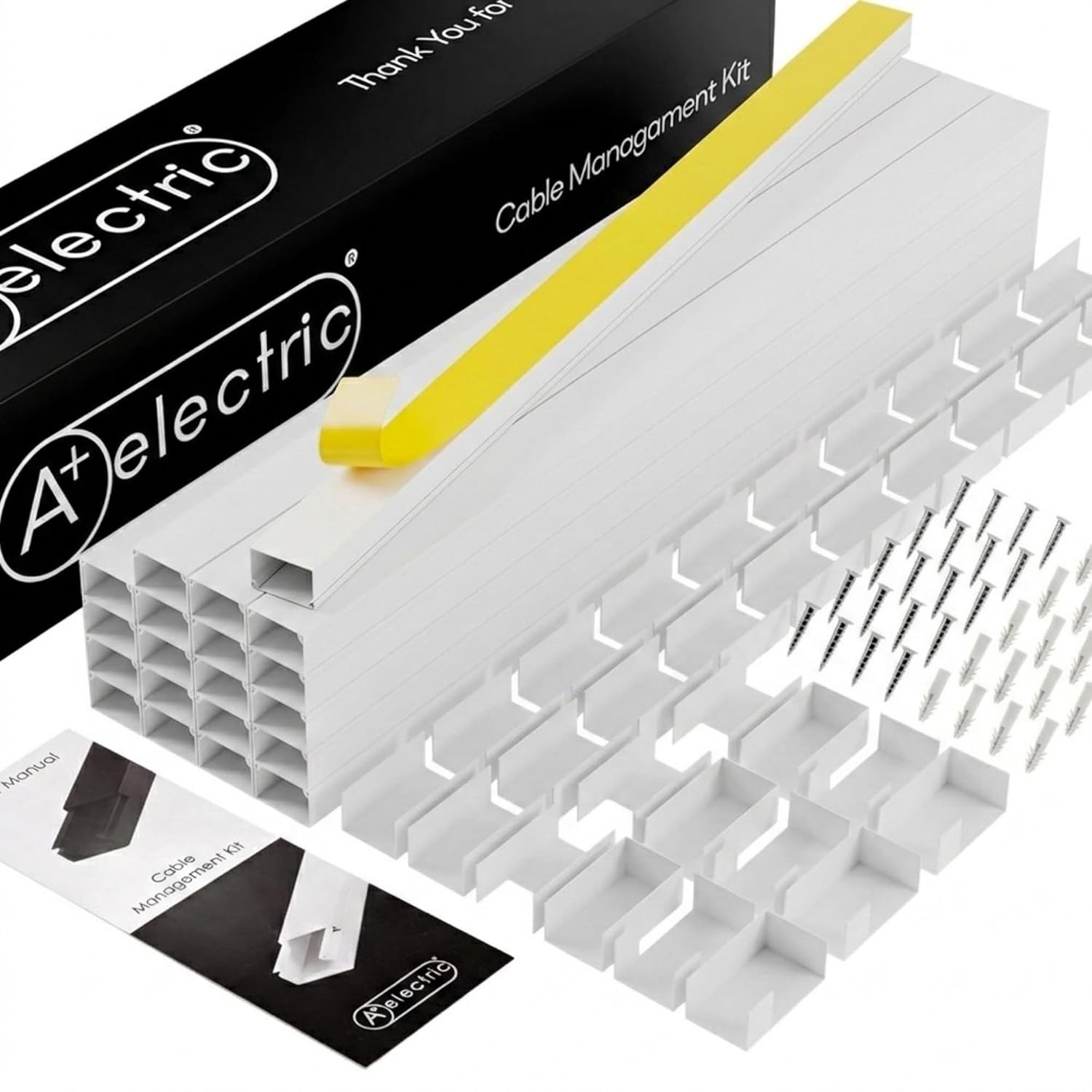 26ft Self-Adhesive Cable Raceway Cord Cover Kit 315" Full Kit for 3-4 Cables