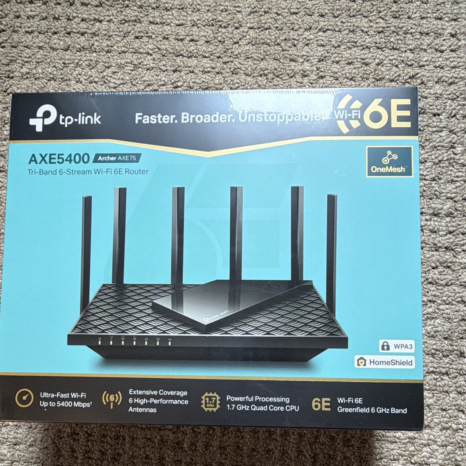 TP-LINK Archer AXE75 AXE5400 Tri-Band Wi-Fi 6E Router OneMesh WPA3