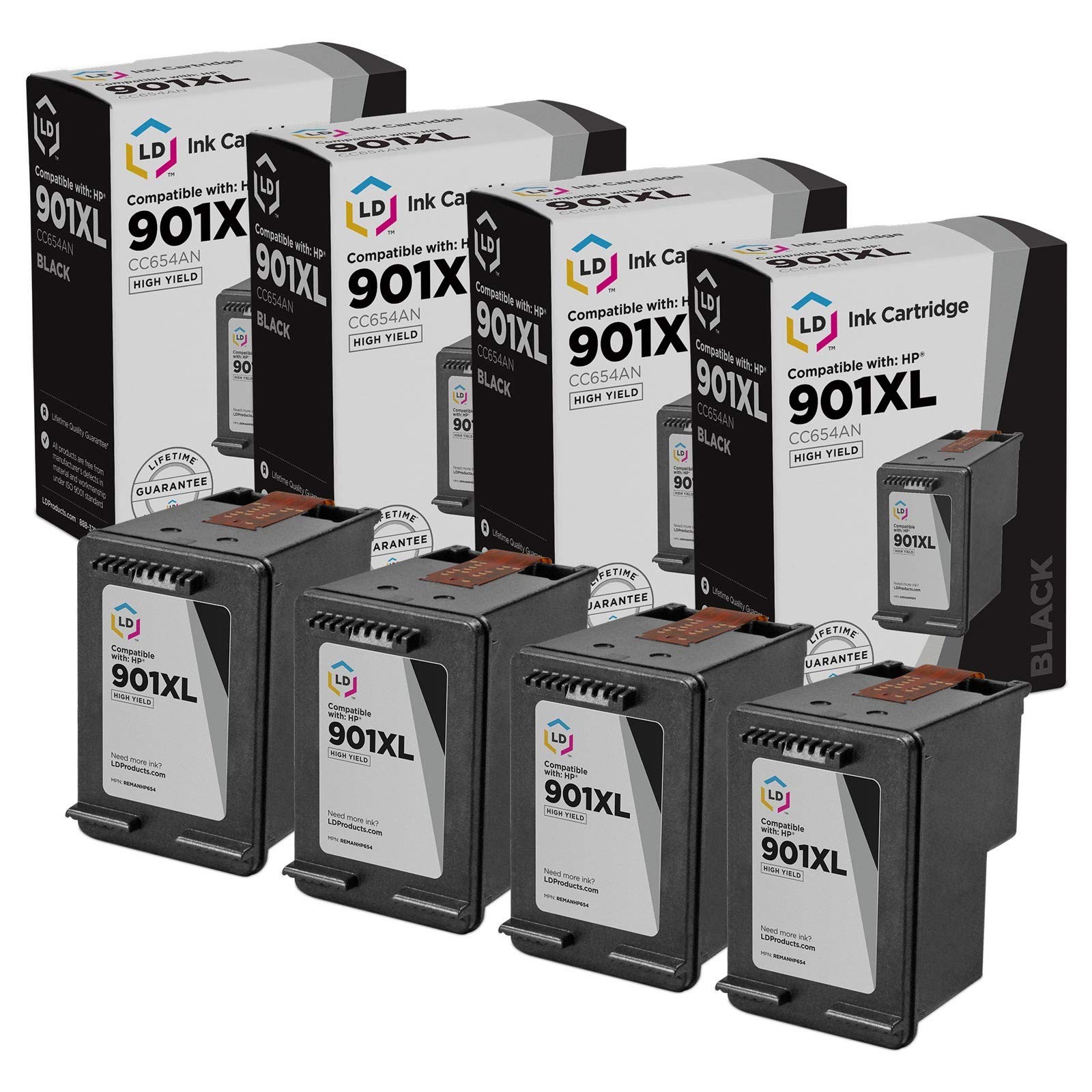 LD Replacement Replacement Ink Cartridges for HP CC654AN HP 901XL HY Black 4pk