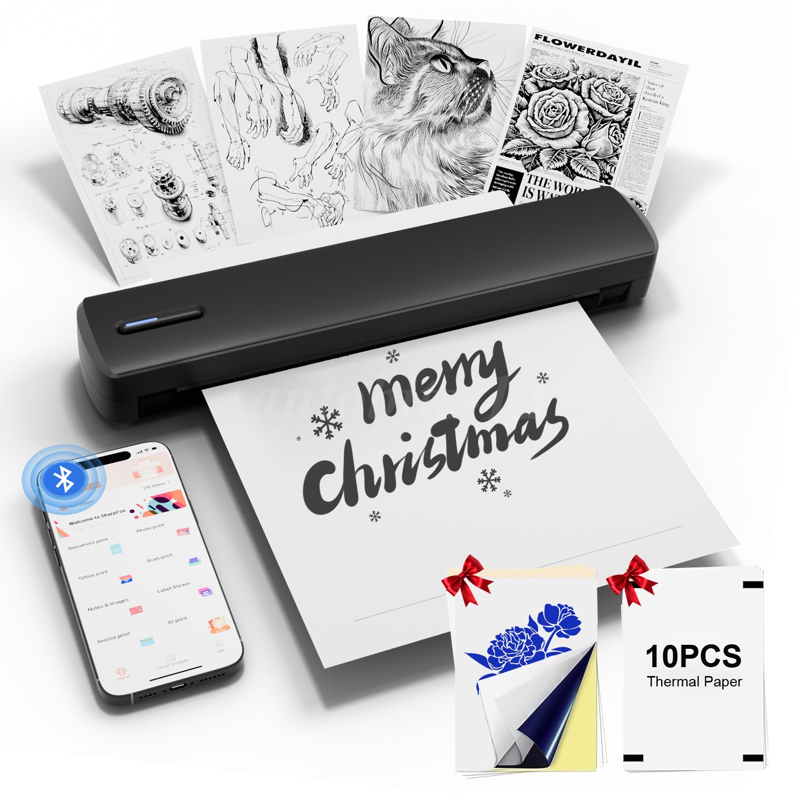 A4 Portable Printers Wireless for Travel,Thermal Bluetooth Inkless Mini Printer