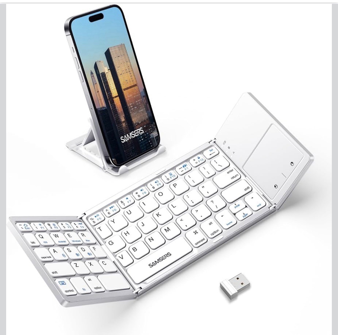 Samsers Foldable Bluetooth Keyboard Touchpad Portable Travel 3 Device Silver