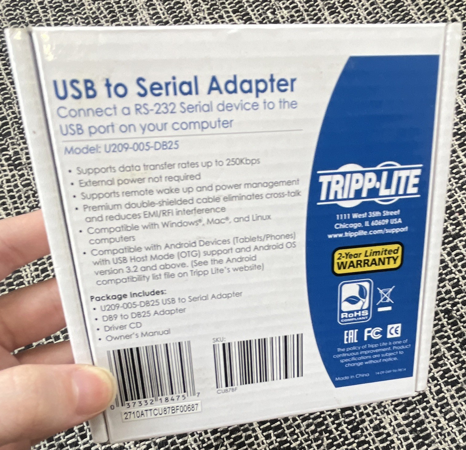Tripp Lite U209-005-DB25 USB to RS-232 Serial Adapter 5ft DB9 to DB25