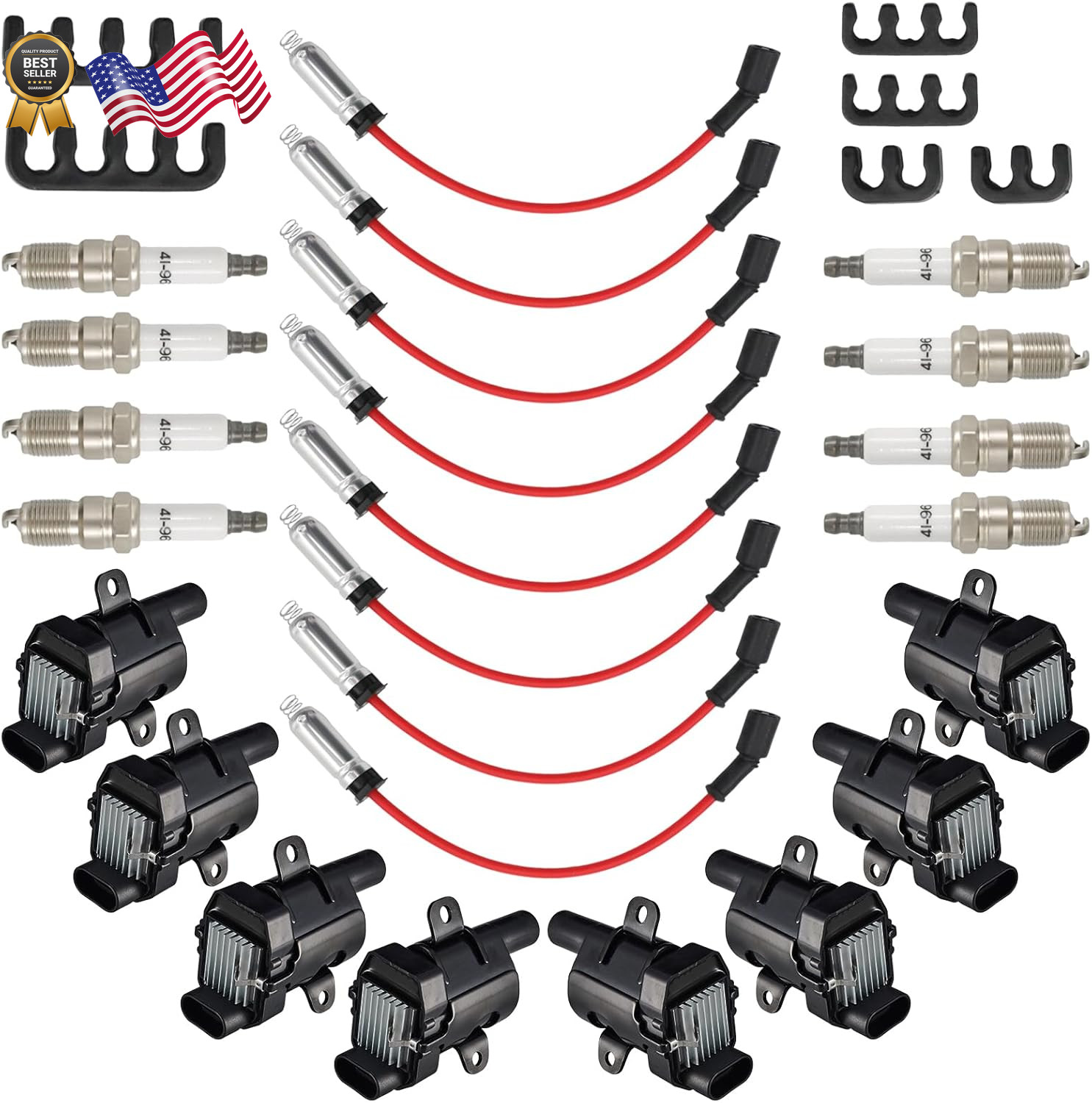 8 Pcs UF262 round Ignition Coil Set with 41-962 Spark Plugs 12192192 748UU Spark