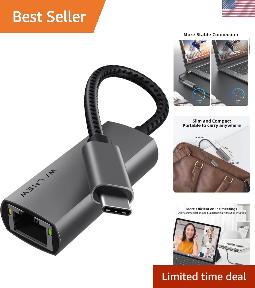 Versatile USB-C Ethernet LAN Adapter - Ideal for Surface, Dell, & Galaxy Tab