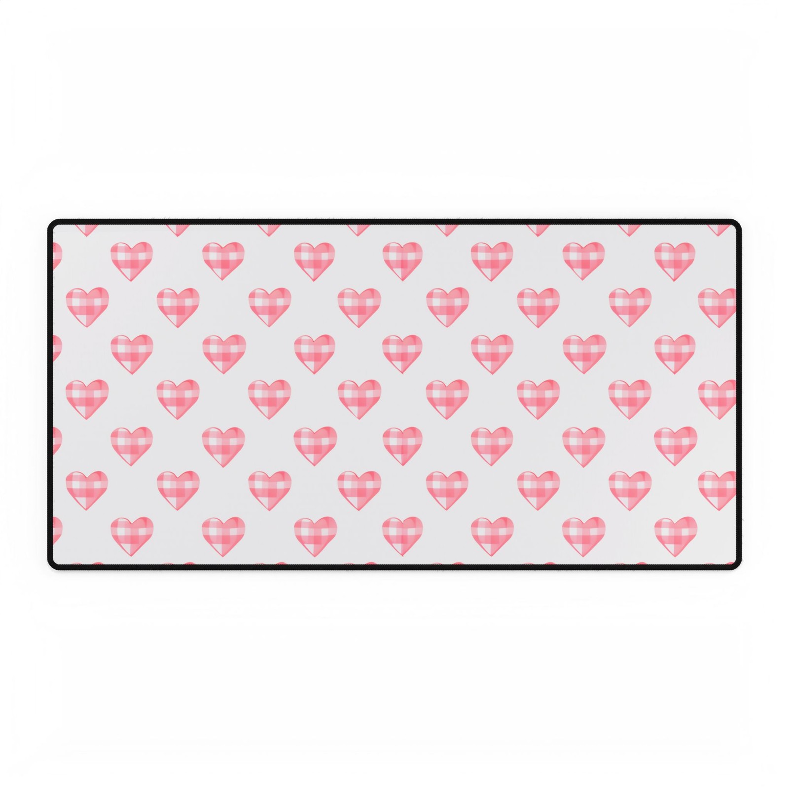 Pink Gingham Hearts Desk Mat | Valentine Heart Pattern Desk Mat