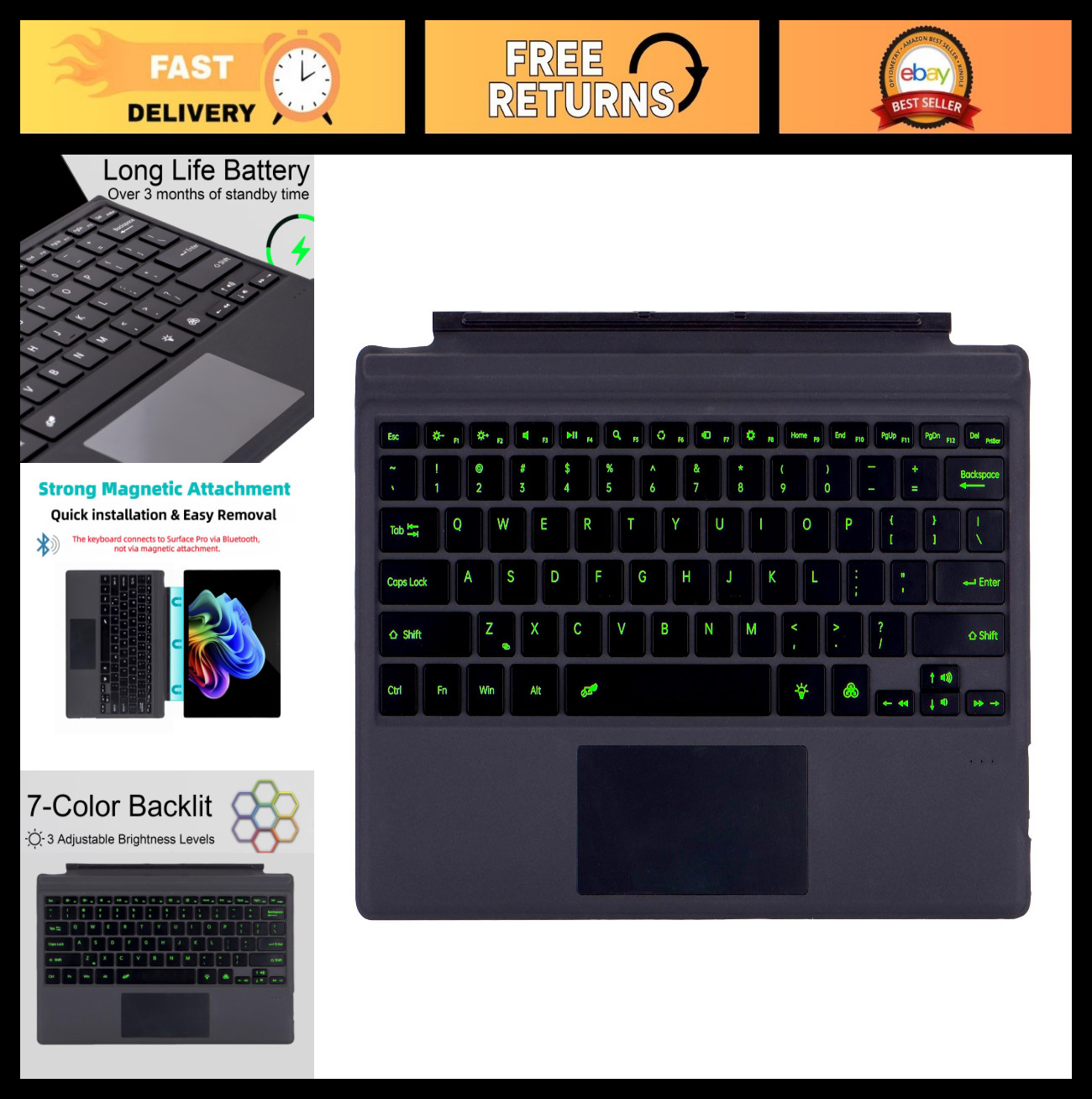 Ultra-Slim Wireless Bluetooth Keyboard for 12.3" Surface Pro 7+/6/5/4/3, Multi-T