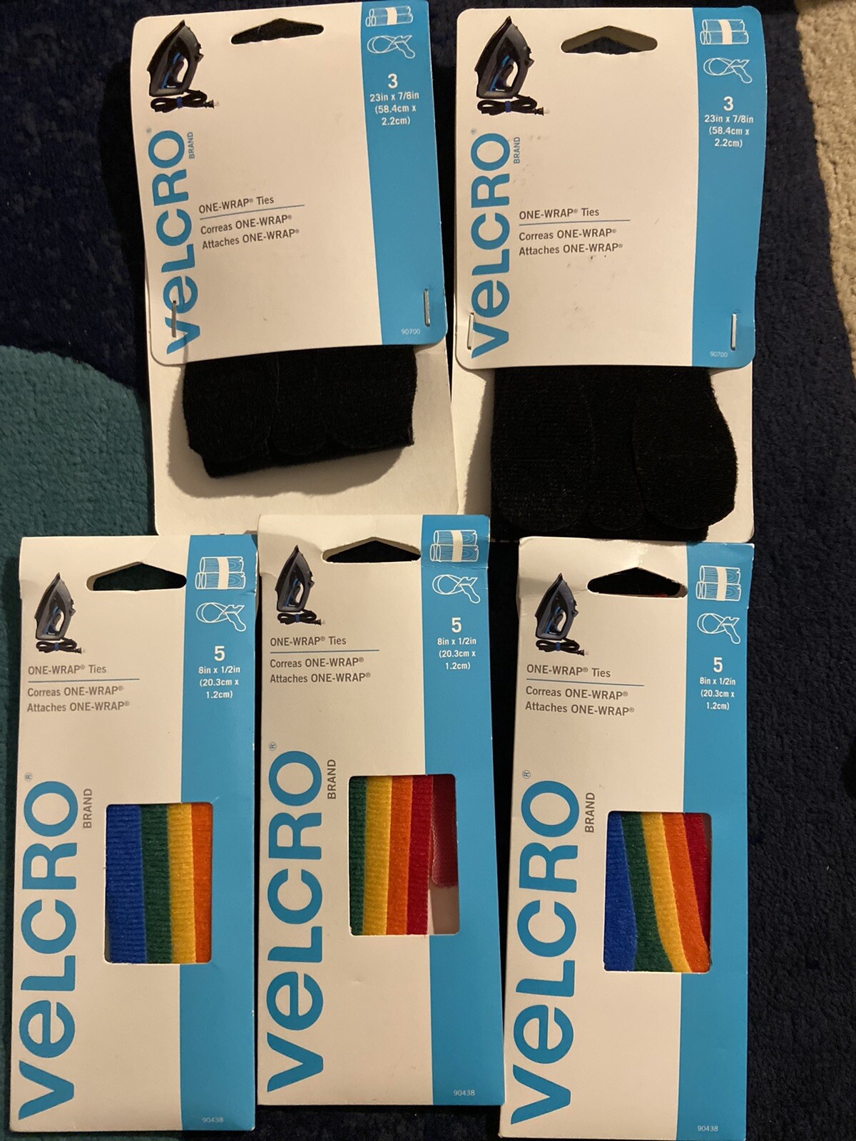 3pk of Velcro One-Wrap Straps, Multi Color Rainbow Velcro Wire Ties & 2 One Ties