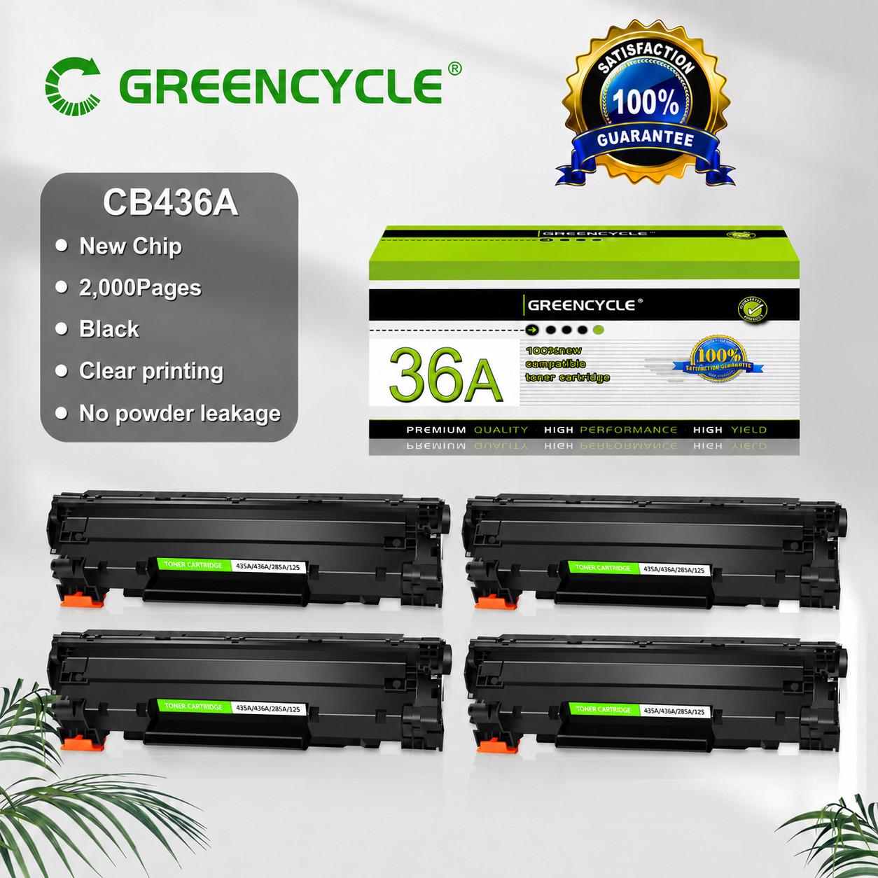 4-Pack CB436A Toner Replacement for HP 36A LaserJet P1505 P1505n M1120 M1522nf