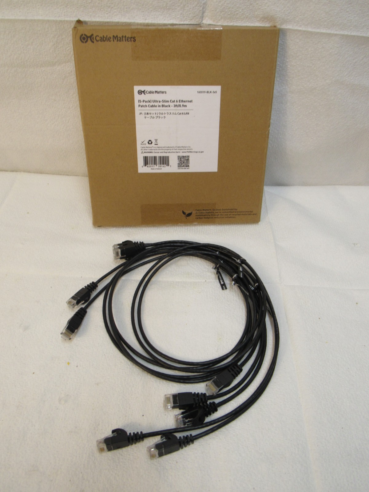Cable Matters UtlraSlim Cat 6 Ethernet Patch Cable Black 3 Foot Pack of 5 160019