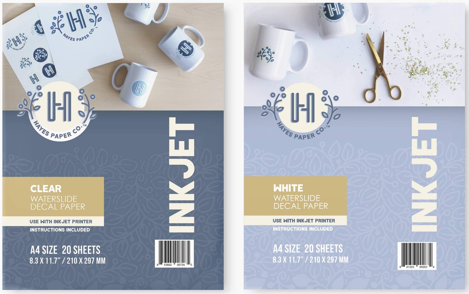 Hayes Paper, Bundle Waterslide Decal Paper Inkjet Clear and White 40 Sheets P...