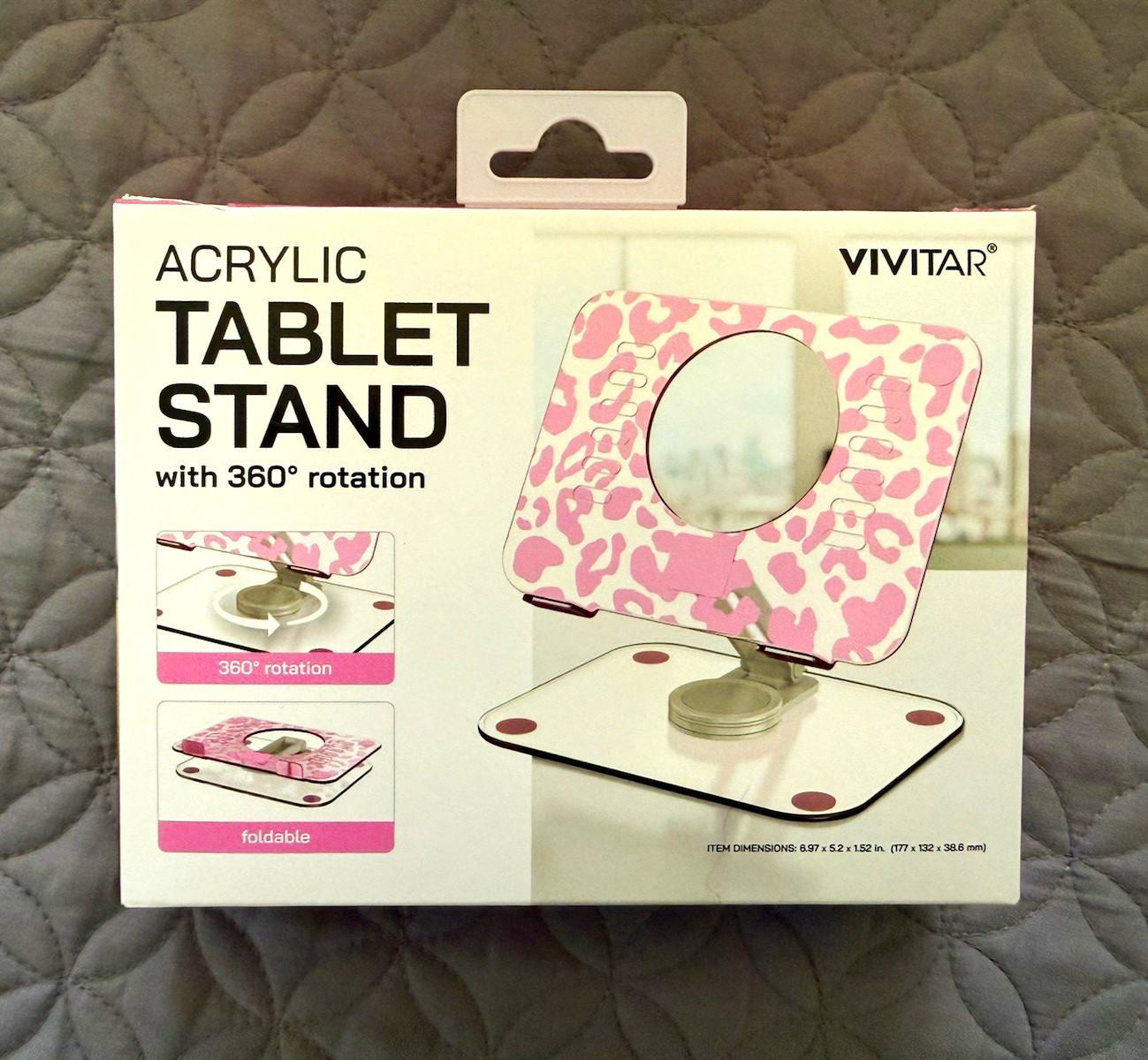Vivitar Acrylic Tablet Stand Foldable 360° Rotation Pink/White Universal 7 in
