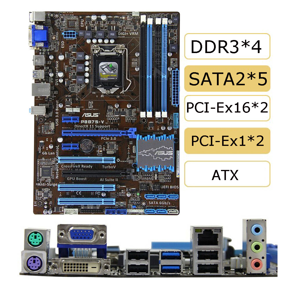 For ASUS P8B75-V LGA 1155 DDR3 VGA+DVI PCI-E 3.0 SATA3 USB3.0 Motherboard