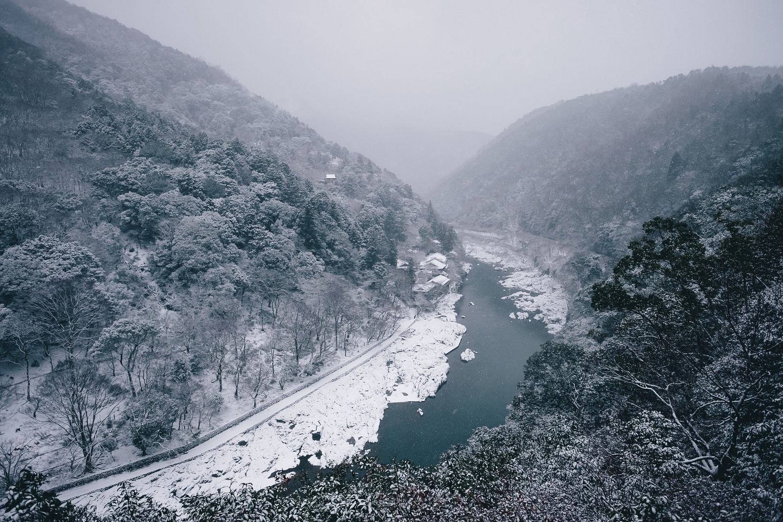 Landscape nature river winter mountains forest snow Custom Gaming Mat Desk