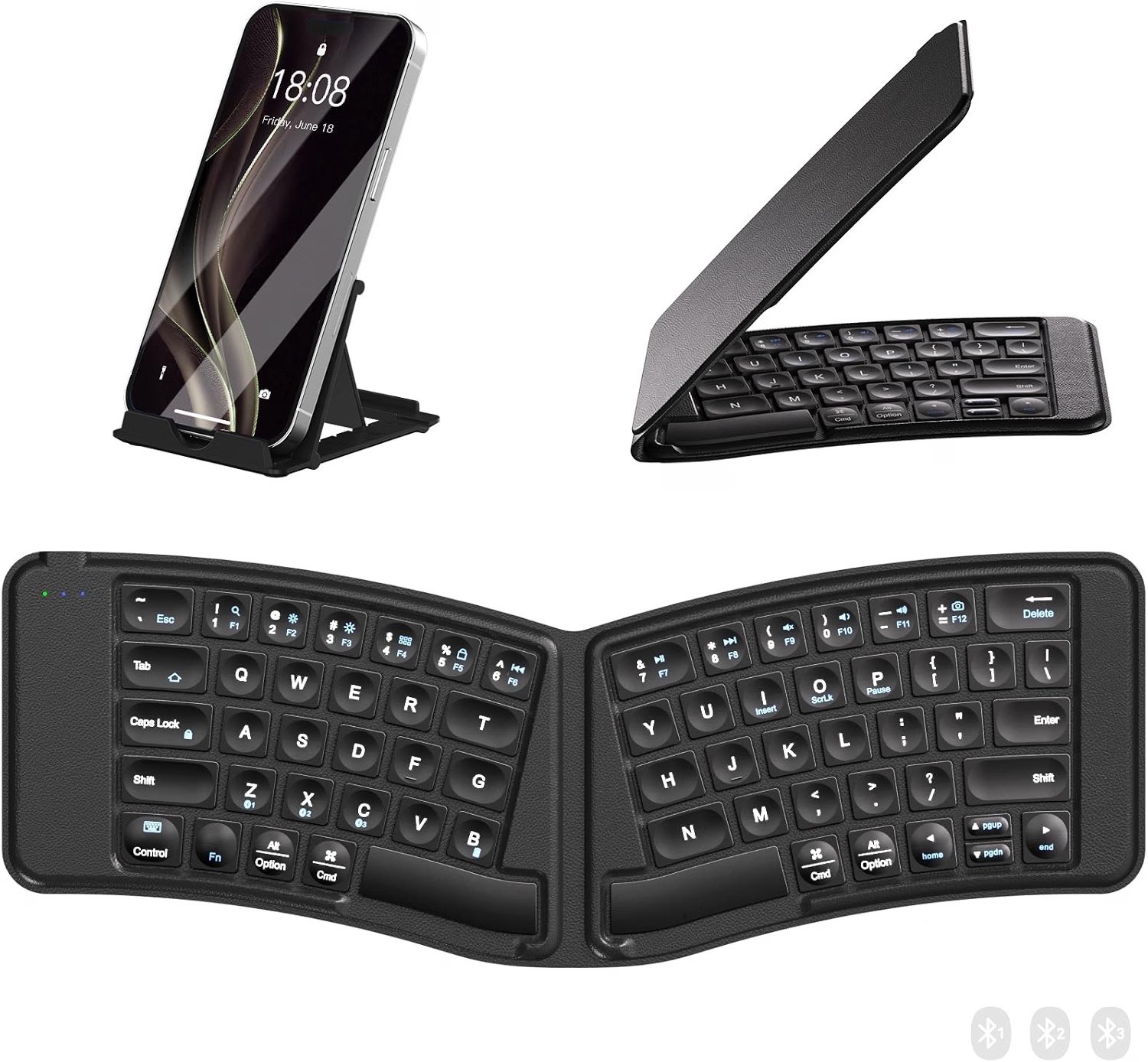 Ergonomic Wireless Foldable Keyboard for iPad, iPhone, Tablet, Laptop