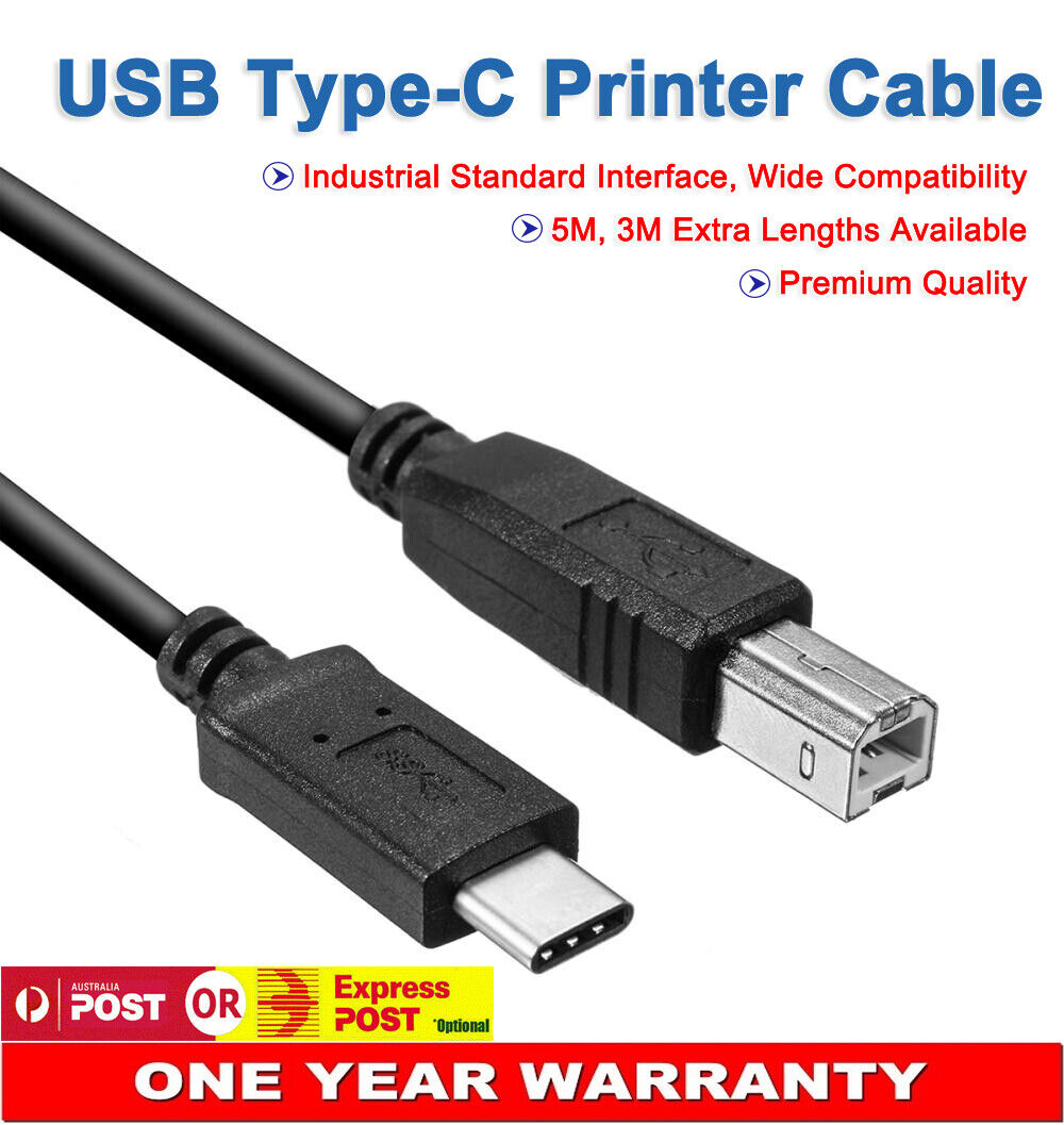 Extra Long USB-C Type C to USB-B Type B Printer Scanner Cable USB 2.0 High Speed