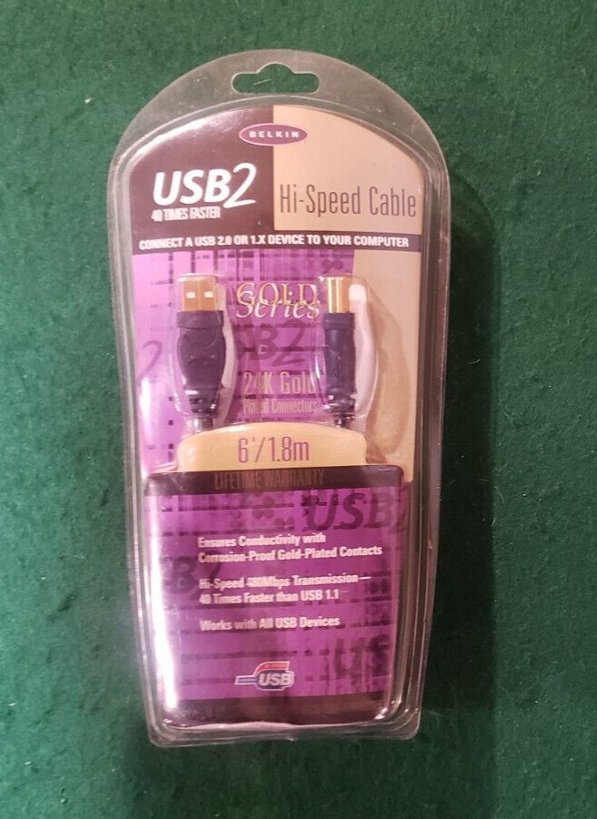 Belkin USB2 Hi-Speed USB Cable 24k Gold Plated 40 Times Faster 