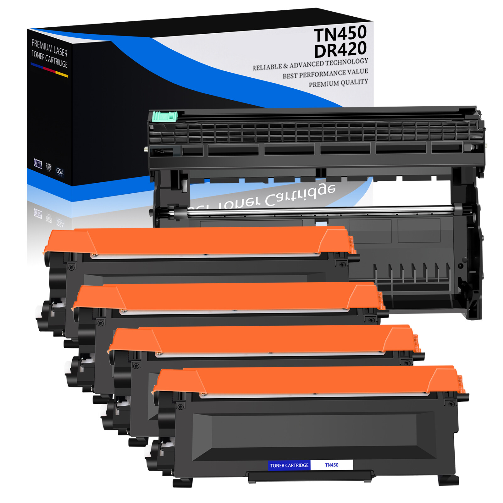 1PK DR420 Drum & 4PK TN450 Toner For Brother DCP-7060D DCP-7065DN MFC-7360N