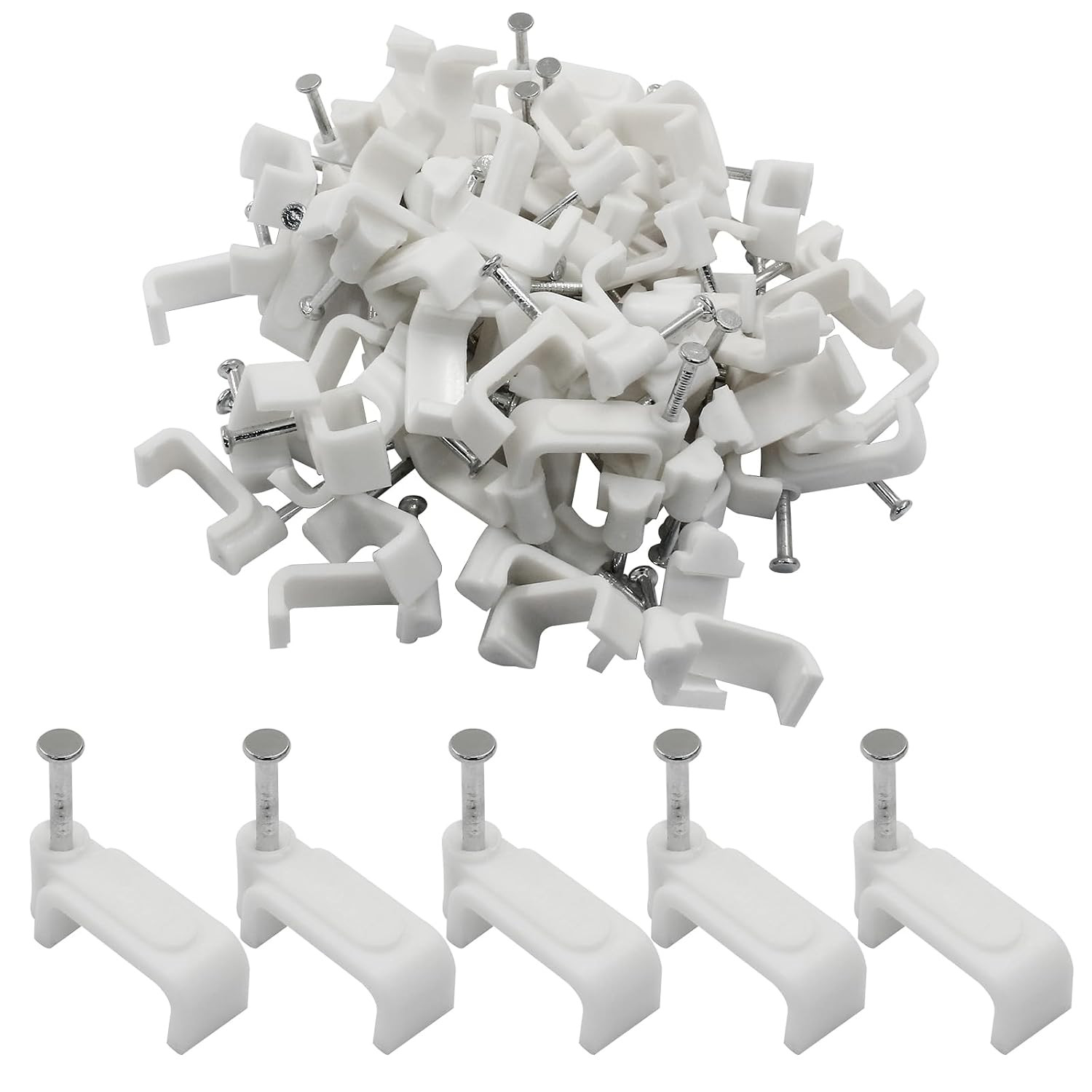 100 Pcs 14mm White Flat Cable Clips