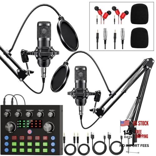Podcast Equipment Bundle for 2, Audio Interface with Voice Changer Condenser