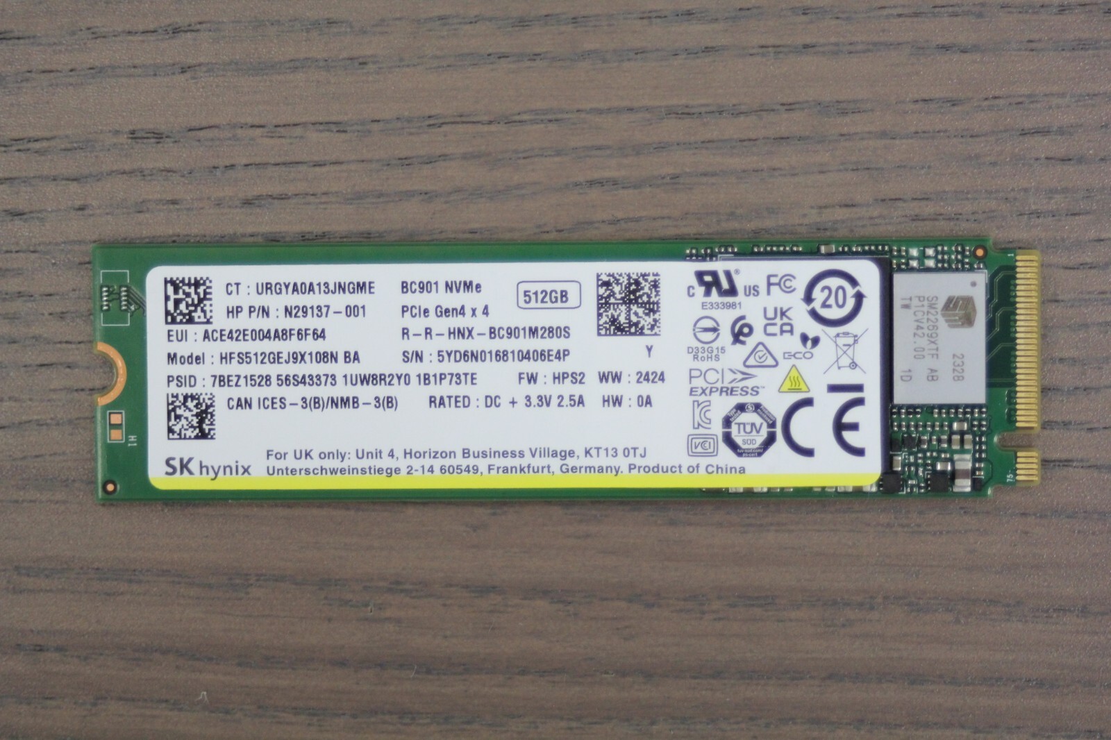SK Hynix 512GB BC901 M.2 NVMe 2280mm Gen4x4 SSD - HFS512GEJ9X108N