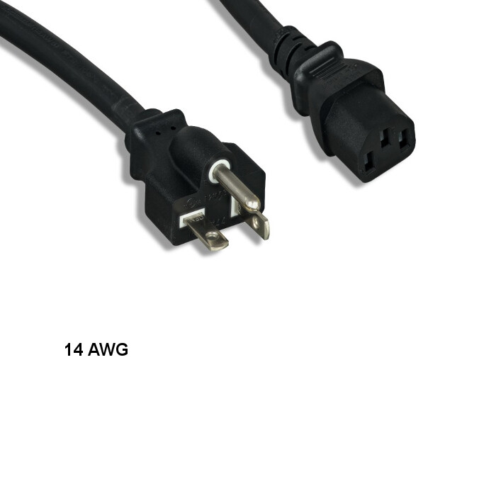 [10X] 8ft 14 AWG Power Cable NEMA 5-20P to IEC-60320 C13 15A/125V SJT Black