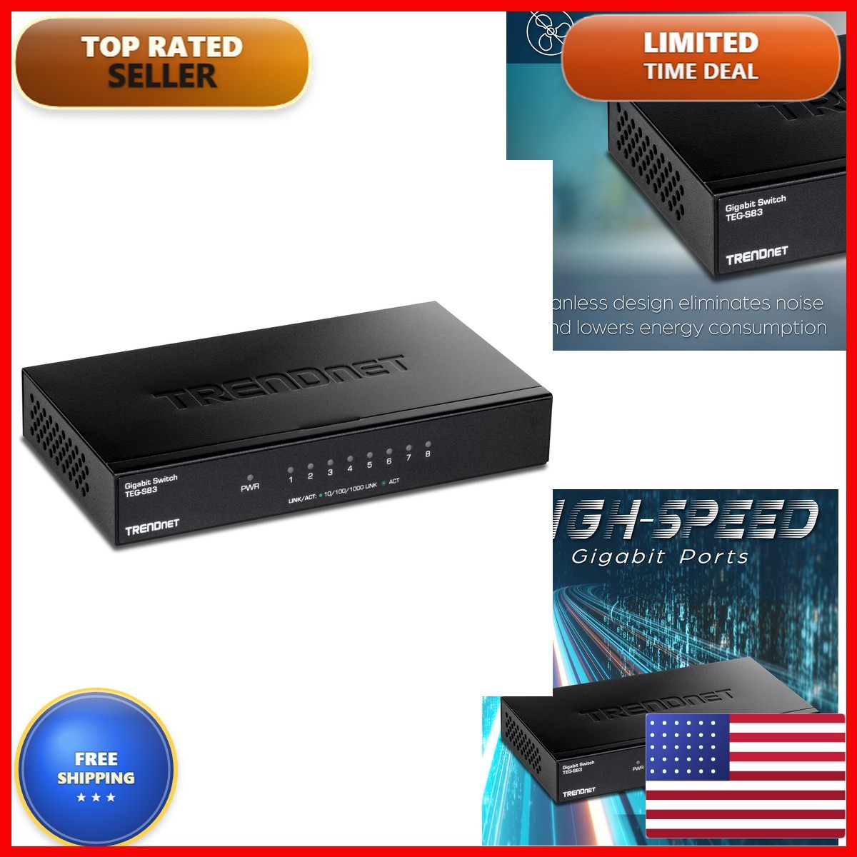 TRENDnet 8-Port Gigabit Desktop Switch, TEG-S83