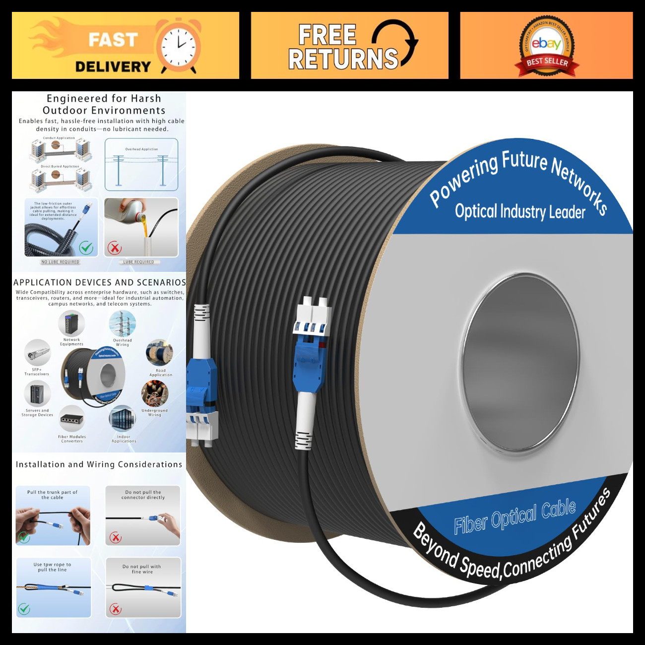 100M Armored Outdoor Fiber Optic Cable, Single Mode Duplex 9/125μm, LSZH Jacket,