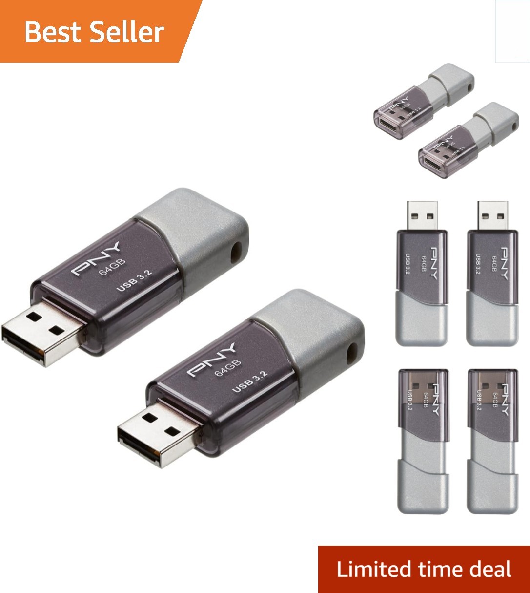 Effortless Data Transfer: 64GB Turbo Attaché 3 USB 3.2 Flash Drives, 2-Pack