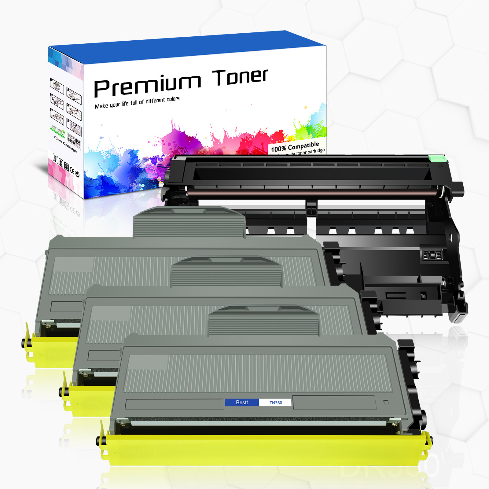 3x TN360 Toner + 1x DR360 Drum Compatible for Brother DCP-7040 MFC-7320 HL-2150N