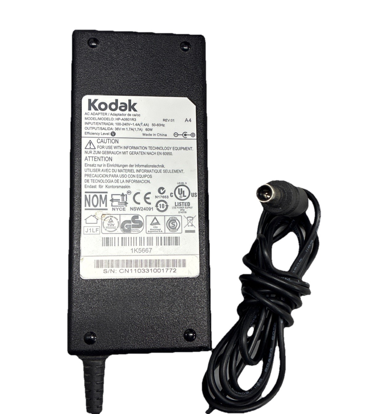Genuine Kodak HP-A0601R3 Output 36 V 1.7 A 60W E-5 Power Supply Adapter