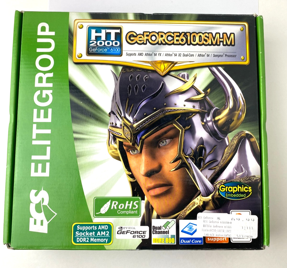 ECS HT2000 GeForce 6100SM-M (V1.0/1.0A) Motherboard + Extras - NEW