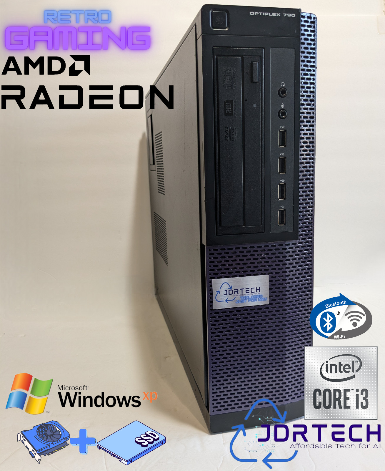 Retro Gaming Windows XP Intel Core i5 SSD AMD Radeon GPU WIFI BT Optiplex 790 DT