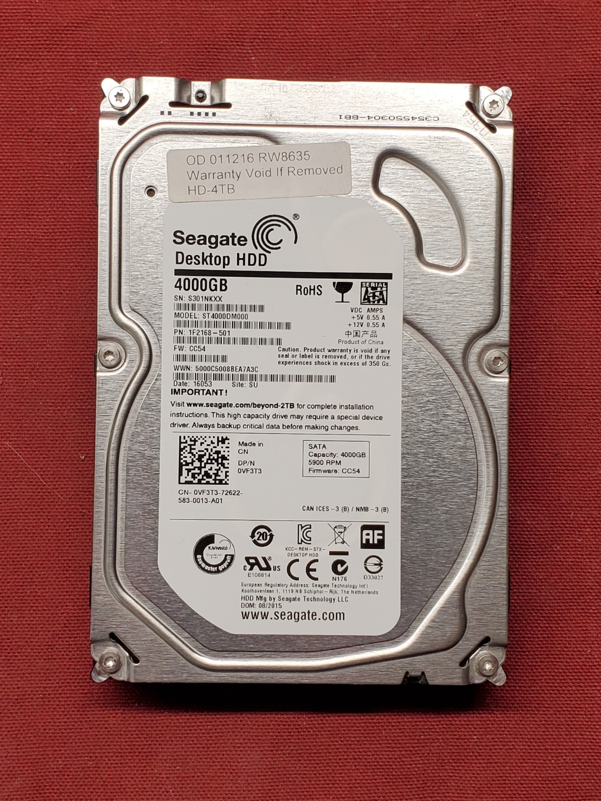 Seagate ST4000DM000 4TB SATA 3.5" HDD Hard Drive #3299